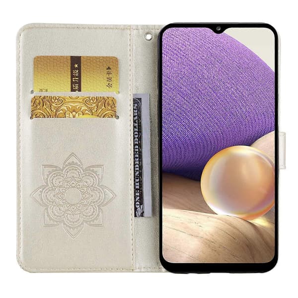 För Samsung Galaxy A54 5G Strass Mobilskal Tryckt Uggla Blomma Läderfodral med Ställ Plånbok (Guld, Guld)