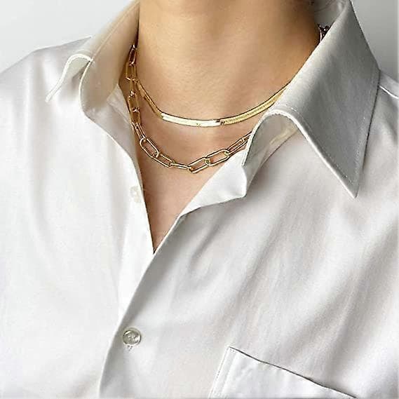 Länk Lager Halsband Guld Lager Pappersklämma Kedja Choker för Kvinnor
