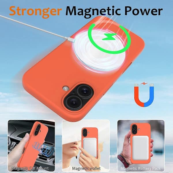 Mobilskal för iPhone 16 Kompatibelt med MagSafe Anti-dropp Flytande Silikon Mobilskal (Orange, Orange)
