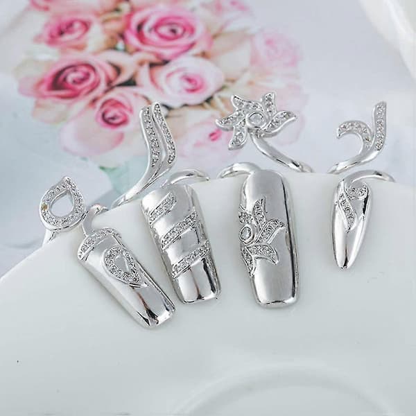 1 Setti/ 4 kpl Rhinestone Sormenkynsi Sormenpää Rengas, Hopea