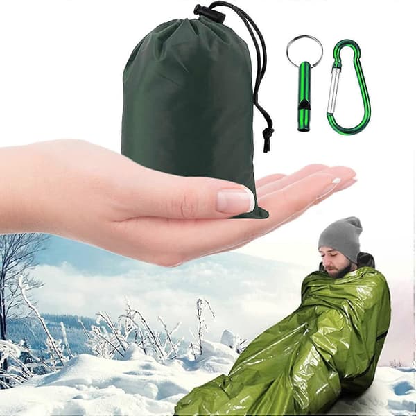 Overlevelse Sovepose, Camping Overlevelse Pose, Utendørs Overlevelse Sovepose med Fløyte, Kuldebestandig, Vanntett, Varm, Egnet for Camping (Grønn)
