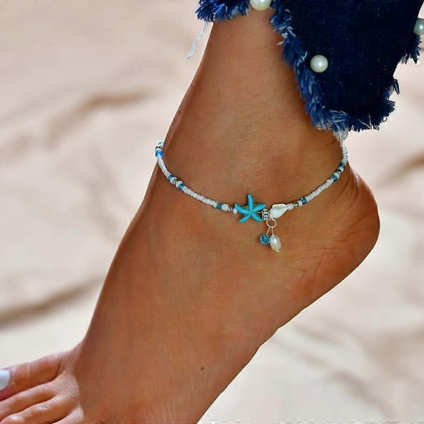 Boho Søstjerne Ankelkæder Blå Ankelarmbånd Perlekæde Strandfod Smykker til Kvinder og Piger