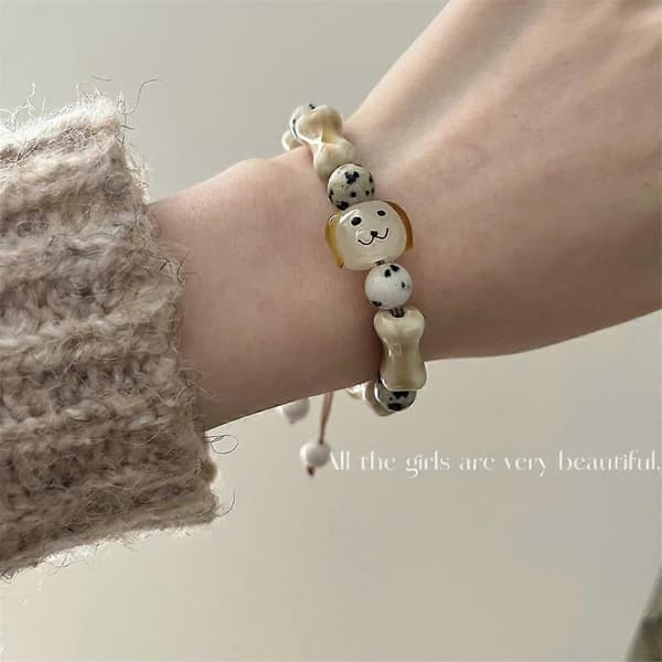 Retro Stil Sød Hundevedhæng Justerbar Vævet Armbånd