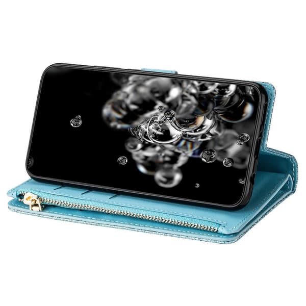 För Samsung Galaxy A15 4G/5G Telefonfodral Blixtlåsficka PU Läder Plånbok Glitter Telefonfodral - Blå (Blå)