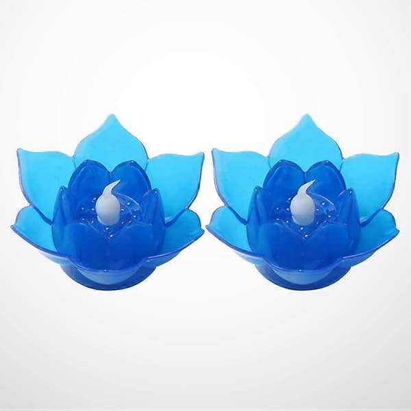 2 stk. LED Elektronisk Lotuslykt Buddha Lys Flammefritt Blomsterlys, Blå