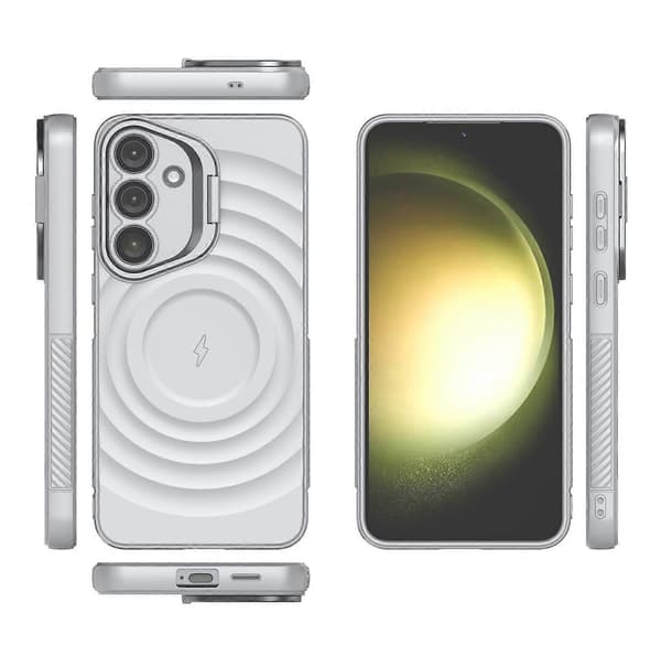 För Samsung Galaxy S25+ Mobilskal, Kompatibelt med MagSafe PC-fäste Korrugerad Textur TPU Mobilskal (Grå)