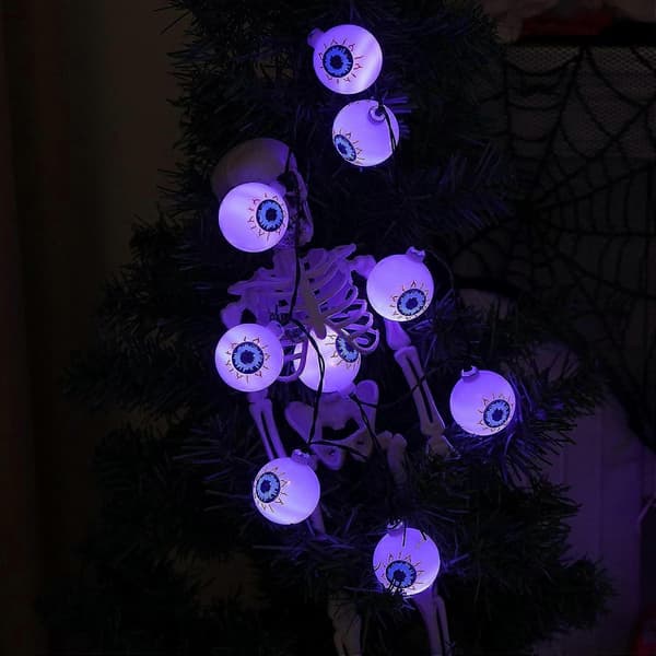 Sæt med 2 lysende øjenæble halskæder, lilla Halloween øjenæble halskæde, 3 tilstande blinkende lysende Halloween øjenæble halskæde, øjenæble lyskæde