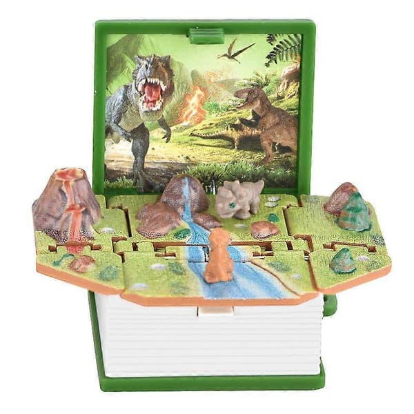 3D Dinosaurieleksak för Barn Mini PopUp Nyckelring Mini Dinosauriefigurer Bok Liten Gåva för Kub Grön