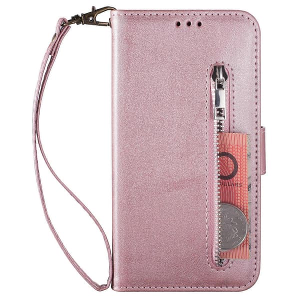 För Samsung Galaxy S21 FE Mobilskal Anti-Rep Blixtlås Plånbok Läder Telefonskydd - Roséguld (Roséguld)
