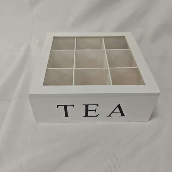 Opbevaringsboks til teposer i træ, kafferum, opbevaringsboks til kaffekapsler (23*23*9CM hvide ni rum)