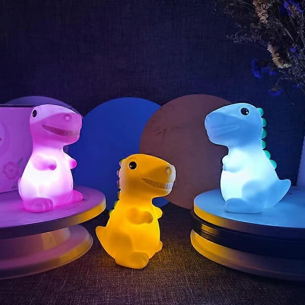 Nattlampe for barn i dinosaurform PVC nattbordslampe (gul, 8*8*14cm)