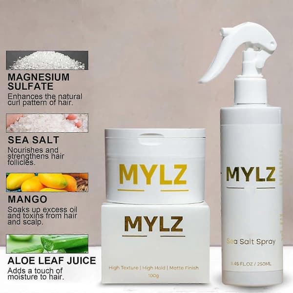 Havssaltspray för män med mango, strandtextur och matt finish, set med hårvax