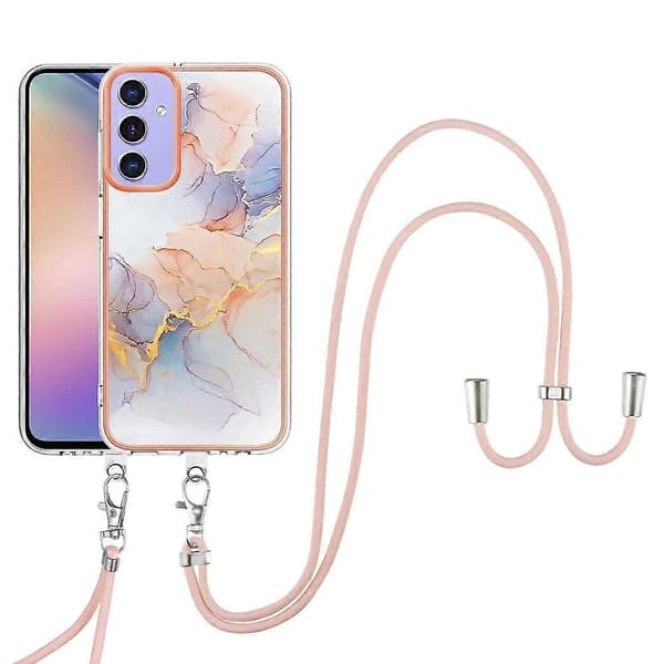 Mobilskal för Samsung Galaxy A15 5G med snodd IMD Marmor Elektroplätering TPU Baksida (Vit, Galaxy Marmor Vit)