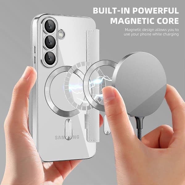 Til Samsung Galaxy S25+ Telefoncover, Kompatibelt med MagSafe Diamant PU Læder Telefoncover - Titanium Grå (Titanium Grå)