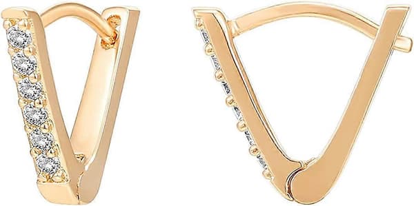 Guldbelagte Sterling Sølv V-Formede Øreringe - Besat med Cubic Zirconia