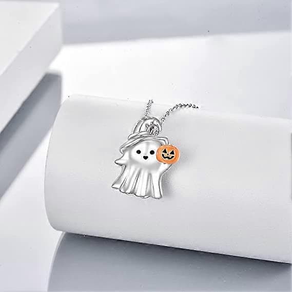 Spøgelse Halloween Halskæde Græskar Halskæde 925 Sterling Sølv Søde Spøgelse Smykker Gaver til Kvinder