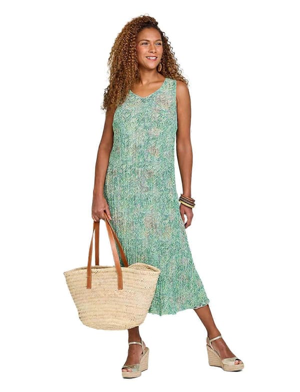 Amber | Damer | Vendbar Sommerkjole Blomstret 2-i-1 (Grøn, 24 Lang)