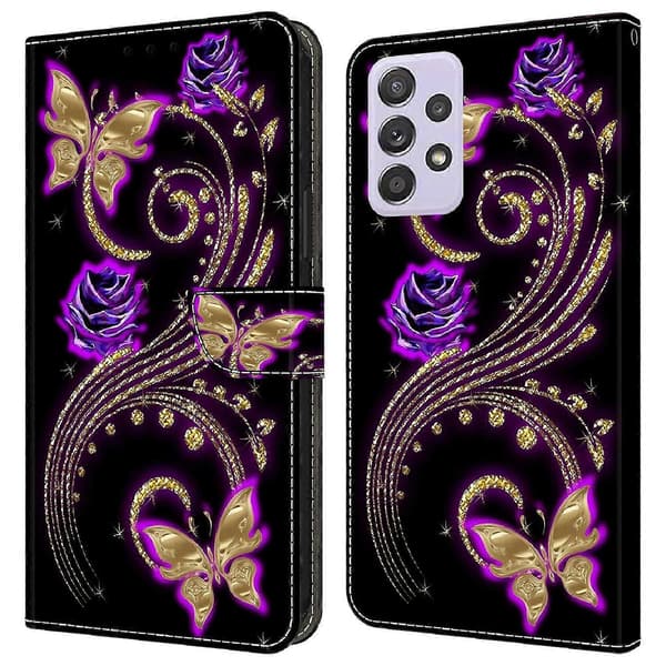 Mobilskal för Galaxy A52 4G (lila blommor/fjäril)