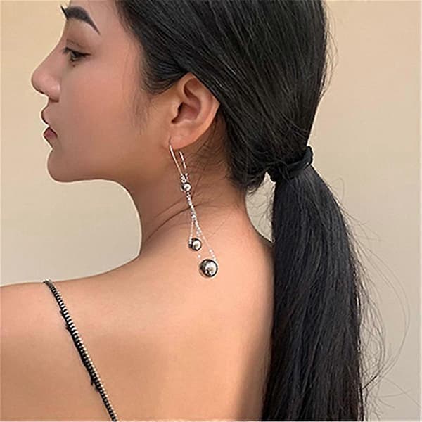 Mode Kvinder Asymmetriske Rhinestones Cirkel Øreringe Kvaster Lang Kæde Drop Dingle Øreringe Bar Party Øreringe til Kvinder