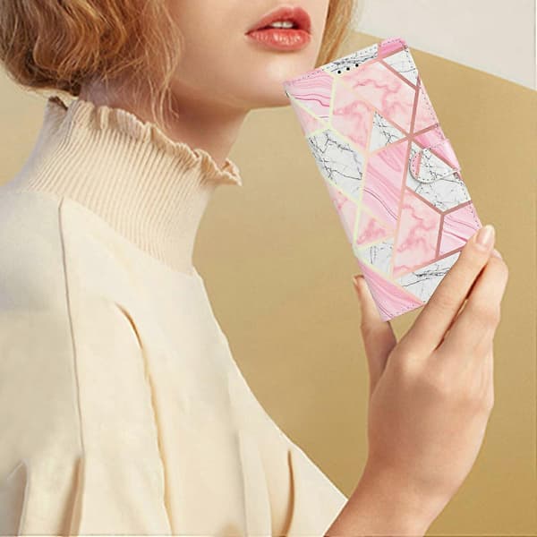 Honor X6c 4G Plånboksfodral PU Läder Tryckt Ställ Telefonfodral med Rem (Rosa, Rosa Marmor)