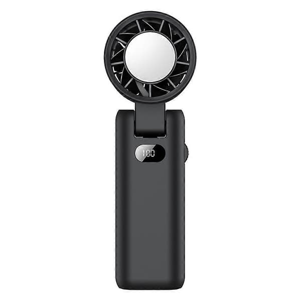 WT21 Håndholdt turbineventilator med is, 100 vindhastigheder, genopladelig, digitalt display, foldbar køle-isventilator - (Sort, Sort)