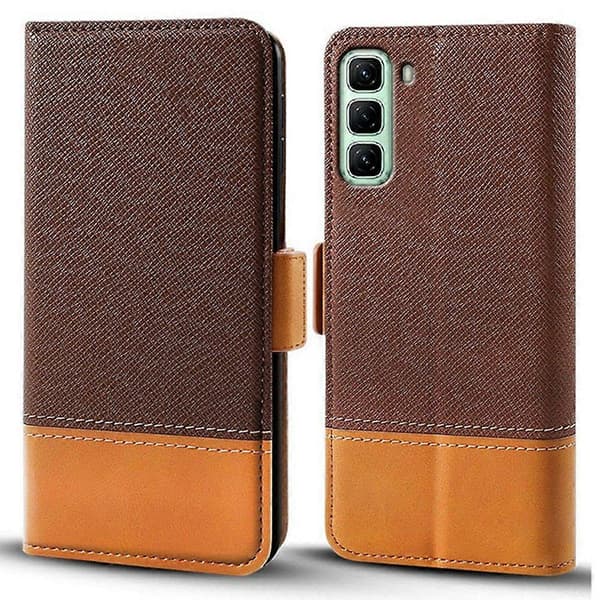Fargeblokk PU-lommebokdeksel til Infinix Hot 50 4G - Brun (Brun)