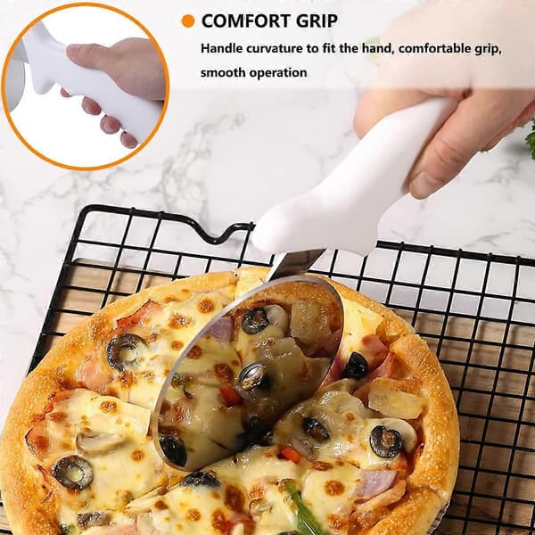 Pizzakutter, pizzakutter i rustfritt stål, pizzakutter, (hvit) 24,1*10,1*1,7 cm