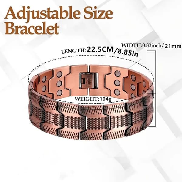 Magnetisk armbånd med ekstra styrke for menn, kobberarmbånd for menn, solid kobberlenkearmbånd