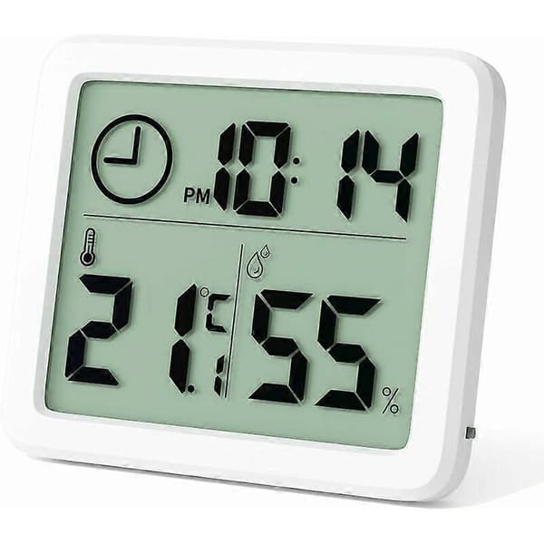 Mini Digital Inomhus Termometer, Professionell Portabel Stor Skärm Hygrometer med Klocka, Exakt Vit Termometer, Hygrometer för Hem, Babyrum,