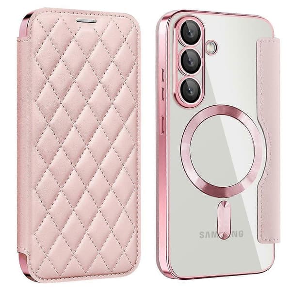 Til Samsung Galaxy S25+ telefoncover, kompatibelt med MagSafe diamant PU læder telefoncover - Pink (Pink)