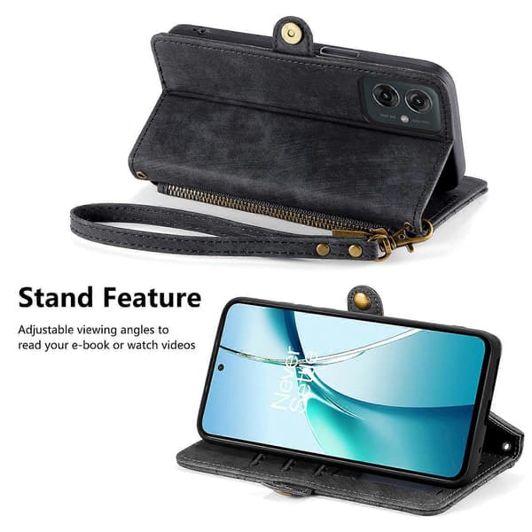 PU-læder standpung taske med geometrisk print til Motorola Moto G55 5G - Sort (Sort)