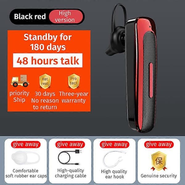E1 Trådløs Bluetooth 5.0 Øretelefon In-ear Enkel Mini Ørepropp Håndfri Samtale Ste (Svart Rød)