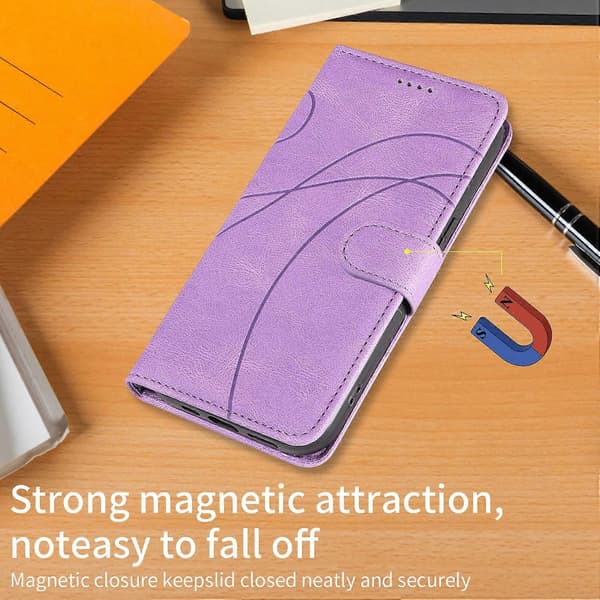 Plånboksfodral i läder för iPhone 17 Pro, skyddande telefonfodral med stativ och böjd design