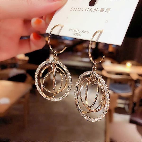 Mode Guld Belagt Krystal Cirkler Øreringe Hoop Drop Dame Smykker