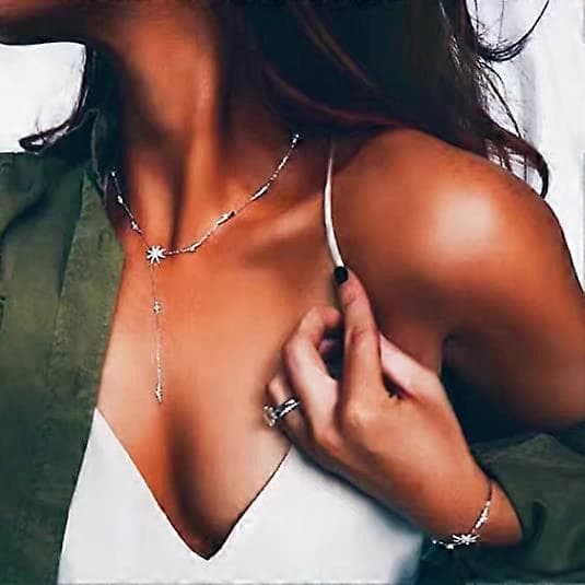 Stjärnfall Y-format Halsband Pläterat med 14K Roséguld/Vitguld