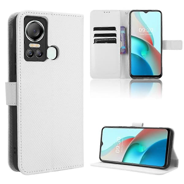 Diamanttexturerat läderfodral för Itel S18 S663L (Vit)