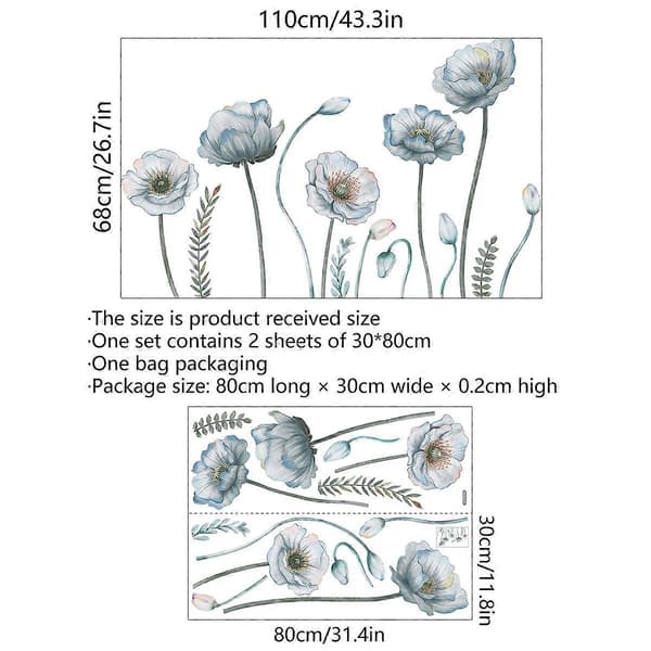 Blå vackra blommor väggdekal Väggdekal Väggdekoration för vardagsrum Sovrum