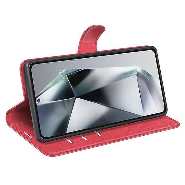 Kompatibelt Skal för Samsung Galaxy S25 Ultra, Lädertextur, Stötsäkert Plånboksfodral (Röd)