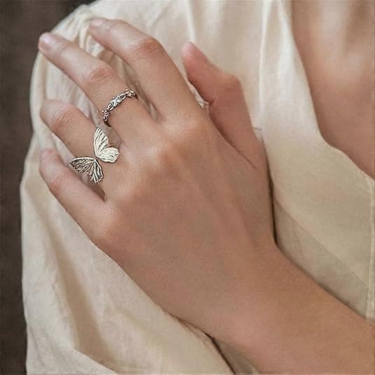 Mori Style Premium Sommerfugl Sterling Sølv Ringe Alsidige Justerbare Smykker til Kvinder
