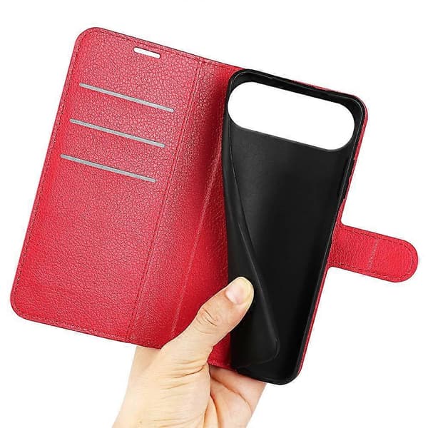 Til iPhone 17 Air Case Litchi Tekstur Stødsikkert Læder Wallet Telefon Cover (Rød, Rød)