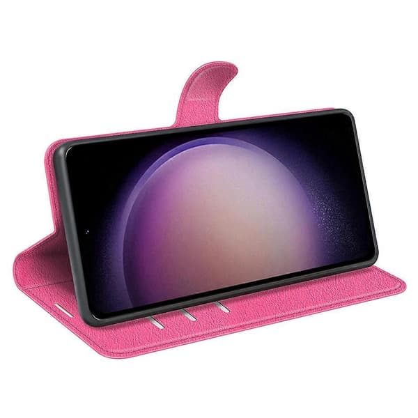 För Samsung Galaxy S23 FE Litchi Grain Magnetiskt Spänne Ställ Skyddsfodral PU Läder Plånboksfodral