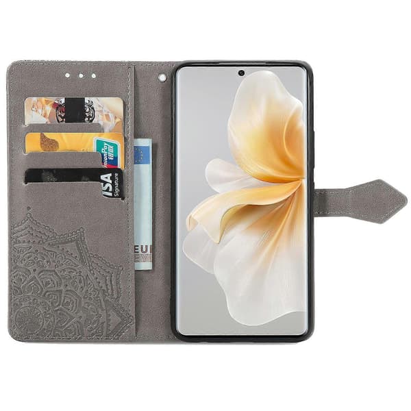 Plånboksfodral för TCL 50 Pro NxtPaper 5G Mandala Blomma Läder Telefonskydd Fodral - Grå (Grå)