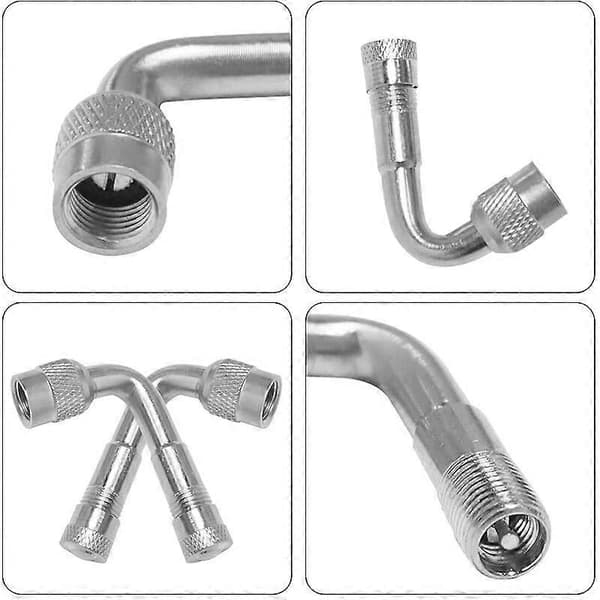 2-pack Universal Motorcykel Scooter Ventilstamförlängare Adapter Mässing Vinklad Silver 90 Grader