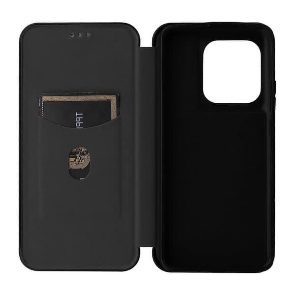 Flipfodral i läder med kolfibertextur (Svart, för Motorola Edge 50 Ultra)