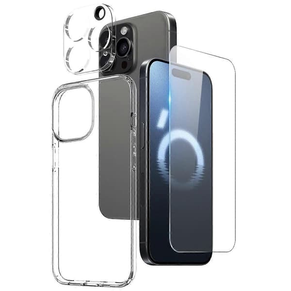 NORTHJO för iPhone 16 Pro TPU mobilskal med skärmskydd och linsskydd, 3 i 1 set