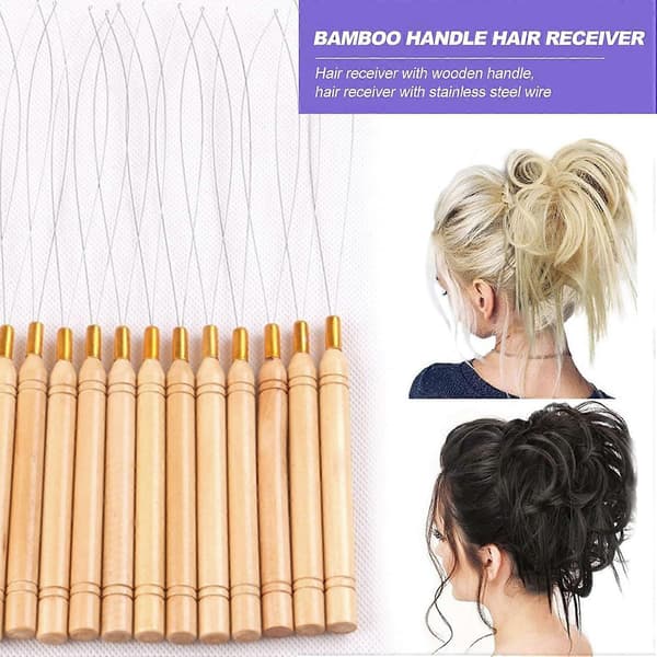Hårförlängning Loop Needle Threader Tool, Trä Hårförlängning Dragkrok Verktyg för Micro Rings Nano pärlor Styling Tillbehör 8 st, 233mm