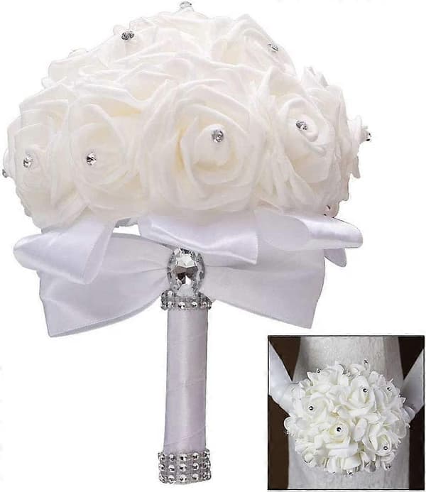 Brude Bryllup Kunstige Blomster, Brudepikebukett, Kunstig, Hvit18*24cm;