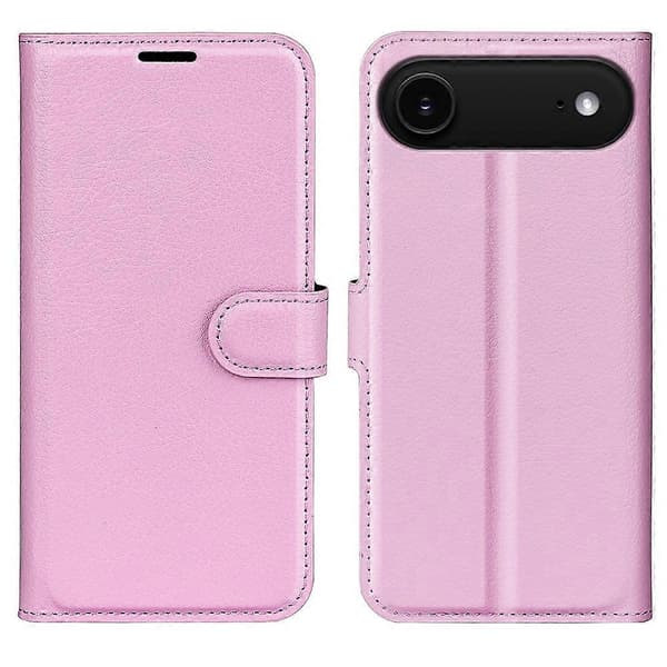 For iPhone 17 Air Case Litchi Tekstur Støtsikker Lommebok Deksel i Lær (Rosa, Rosa)