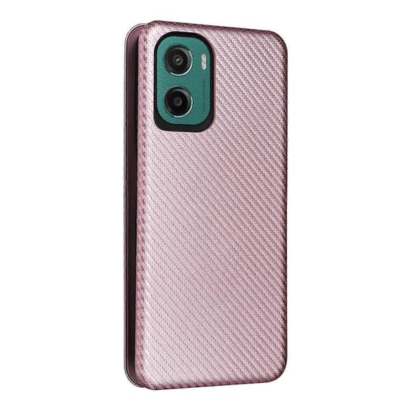 Carbon Fiber Tekstur Flip Læder Telefon Cover (Pink, til Motorola Moto G05 / E15)