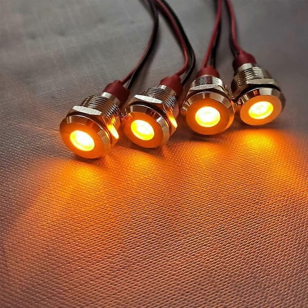 5 stk. 10 mm 230 V AC LED Metall Vanntett Indikator Signallampe (Gul)